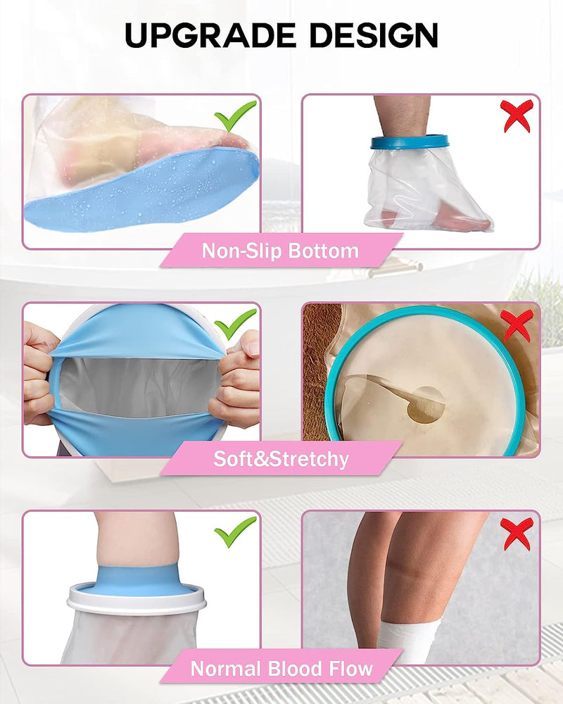 Waterproof Foot Cover for Shower Adult, Foot Cast Covers with Non-Slip Padding Bottom, Watertight Ankle Foot