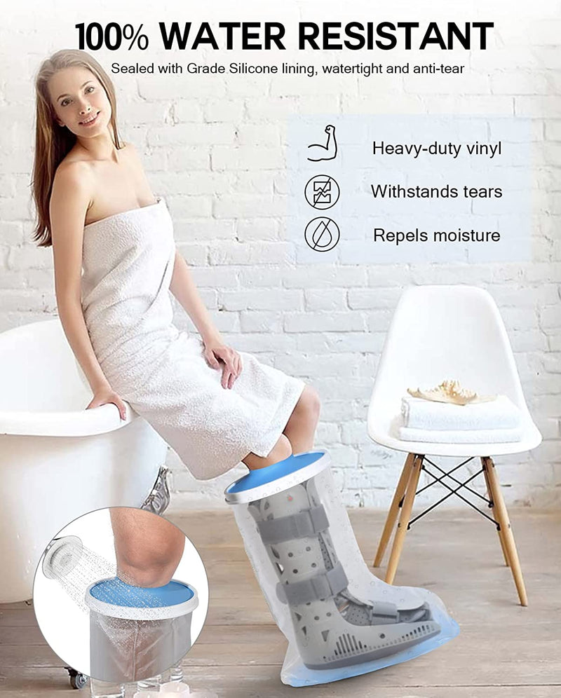 Waterproof Extra Wide Leg Cast Cover for Shower, Extra Large Foot Cover with Non-Slip Bottom, Watertight Foot Protector Fits Leg Size 10"-29"