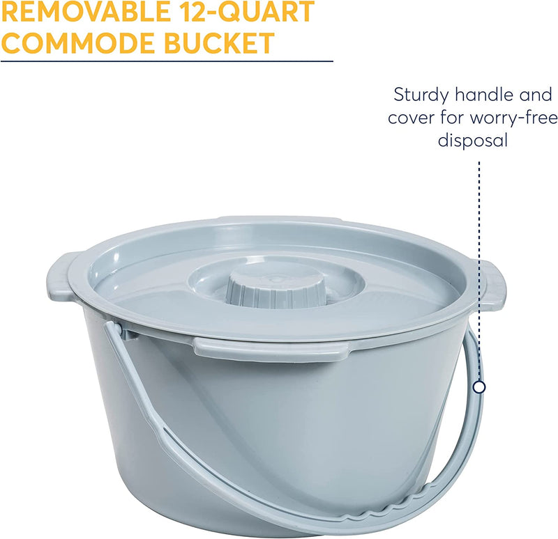 Folding Steel Bedside Commode Chair, Portable Toilet, Supports Bariatric Individuals Weighing Up To 350 Lbs, with 7.5 Qt. Bucket and 13.5 Inch Seat