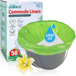 Commode Liners for Bedside Commode with Super Absorbent Pad 50 Pack Disposable Bags Universal Fit All Standard Toilet Chair Bucket