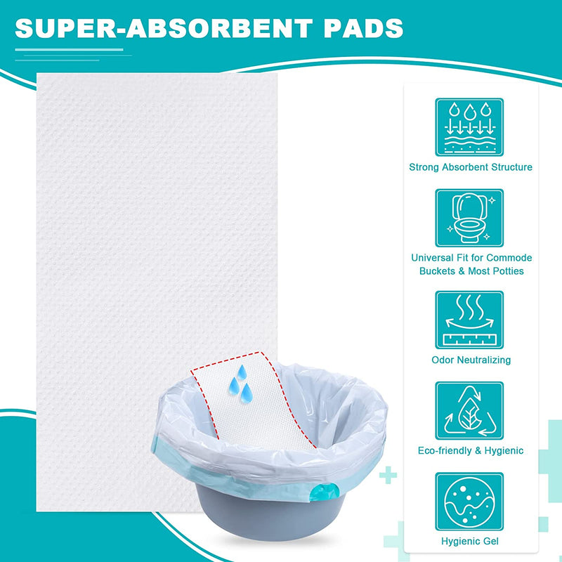Super Absorbent Commode Pads for Bedside Commode Bucket, Commode Liners Pads with Absorbent Gel, Potty Liner Pads for Portable Toilet Bags Bedpans