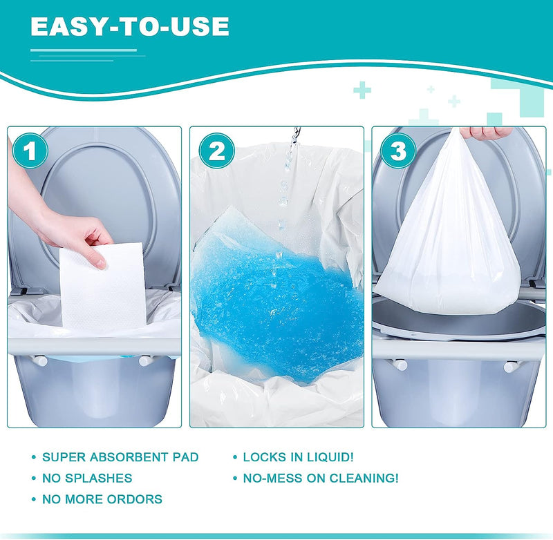 Super Absorbent Commode Pads for Bedside Commode Bucket, Commode Liners Pads with Absorbent Gel, Potty Liner Pads for Portable Toilet Bags Bedpans