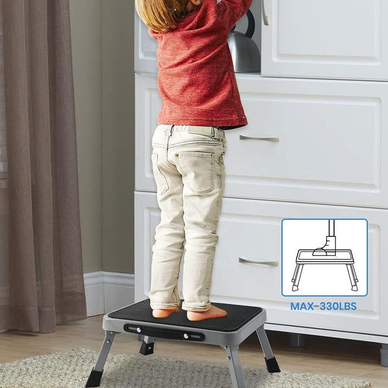 1-Step 330lbs Capacity Folding Metal Step Stool, Portable Step Ladder, Non-Slip, Sturdy
