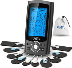 Dual Channel TENS EMS Unit 24 Modes Muscle Stimulator for Pain Relief Therapy, Electronic Pulse Massager Muscle Massager with 10 Pads, Dust-Proof Drawstring Storage Bag,Fastening Cable Ties,Black