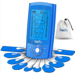 Dual Channel TENS EMS Unit 24 Modes Muscle Stimulator for Pain Relief Therapy, Electronic Pulse Massager Muscle Massager with 10 Pads, Dust-Proof Drawstring Storage Bag，Fastening Cable Ties,Blue