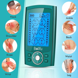 Channel TENS EMS Unit 24 Modes Muscle Stimulator for Pain Relief Therapy, Electronic Pulse Massager Muscle Massager with 10 Pads, Fastening Cable Ties(Green)