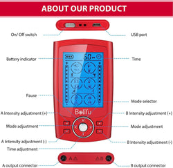 Channel TENS EMS Unit 24 Modes Muscle Stimulator for Pain Relief Therapy, Electronic Pulse Massager Muscle Massager with 10 Pads, Fastening Cable Ties(Red)