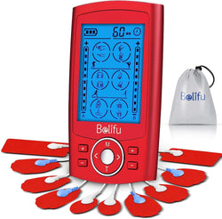 Channel TENS EMS Unit 24 Modes Muscle Stimulator for Pain Relief Therapy, Electronic Pulse Massager Muscle Massager with 10 Pads, Fastening Cable Ties(Red)
