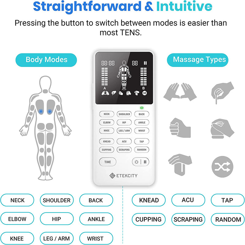 TENS Unit Muscle Stimulator Machine with Replacement Pads for Pain Relief Multi-Modes, FSA HSA Approved Products, FDA Cleared 4 Channels Rechargeable Electric Pulse Massager