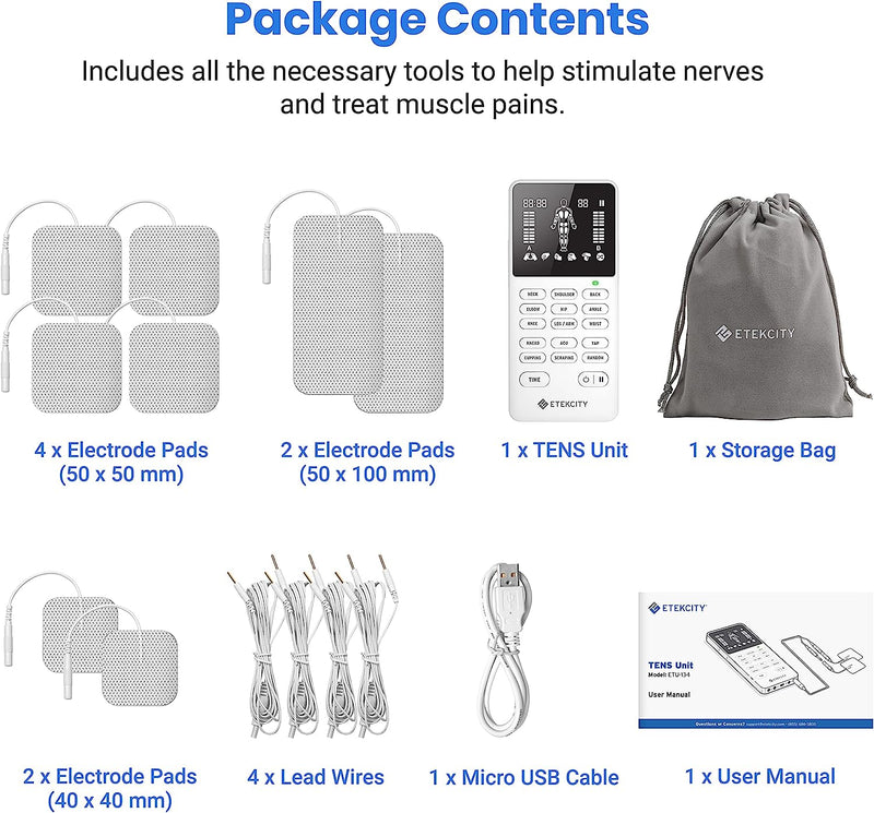 TENS Unit Muscle Stimulator Machine with Replacement Pads for Pain Relief Multi-Modes, FSA HSA Approved Products, FDA Cleared 4 Channels Rechargeable Electric Pulse Massager