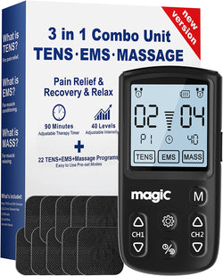 Tens Unit Muscle Stimulator Machine - Dual Channel Electronic Pulse Massager, Tens EMS Machine for Pain Relief Therapy with 10 Electrode Tens Unit Replacement Pads (2"x2")