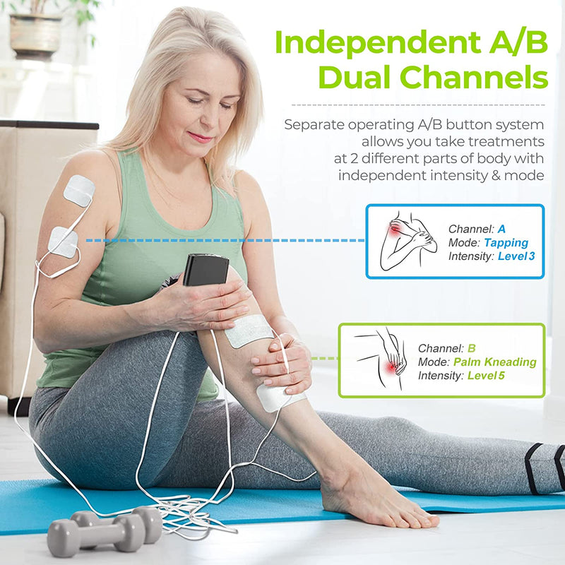 Dual Channel TENS Unit Muscle Stimulator with 20 Modes, Rechargeable TENS Machine for Back/Neck/Lower Back/Leg/Muscle Pain Relief, with 4pcs 2" and 4pcs 2"x4" Electrode Pads (Black)