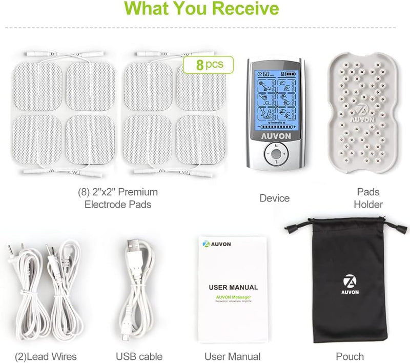 echargeable TENS Unit Muscle Stimulator, 24 Modes 4th Gen TENS Machine with 8pcs 2"x2" Premium Electrode Pads for Pain Relief