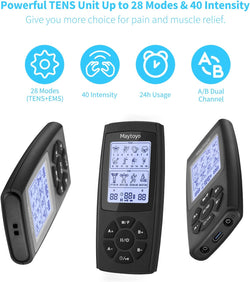 TENS EMS Unit 28 Mode 40 Intensity Muscle Stimulator for Pain Relief Therapy, Dual Channel Rechargeable TENS Machine