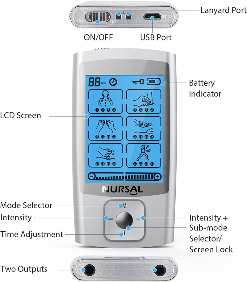 24 Modes TENS Unit Muscle Stimulator with Continuous Stimulation, Rechargeable Electronic Pulse Massager with 8 Pads for Back and Shoulder Pain Relief and Muscle Strength