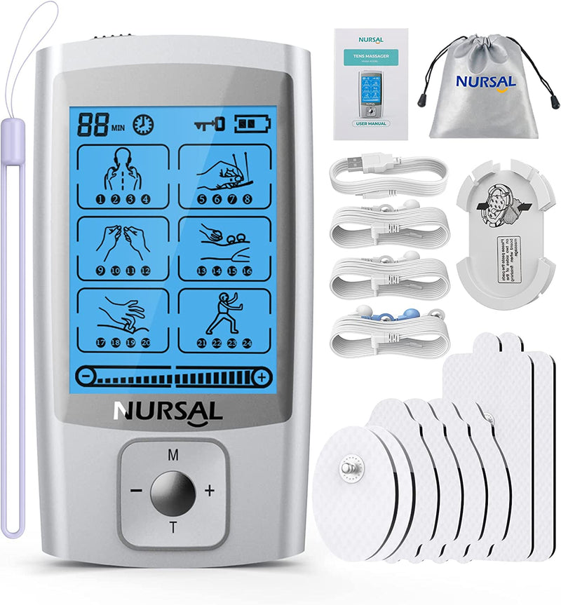 24 Modes TENS Unit Muscle Stimulator with Continuous Stimulation, Rechargeable Electronic Pulse Massager with 8 Pads for Back and Shoulder Pain Relief and Muscle Strength