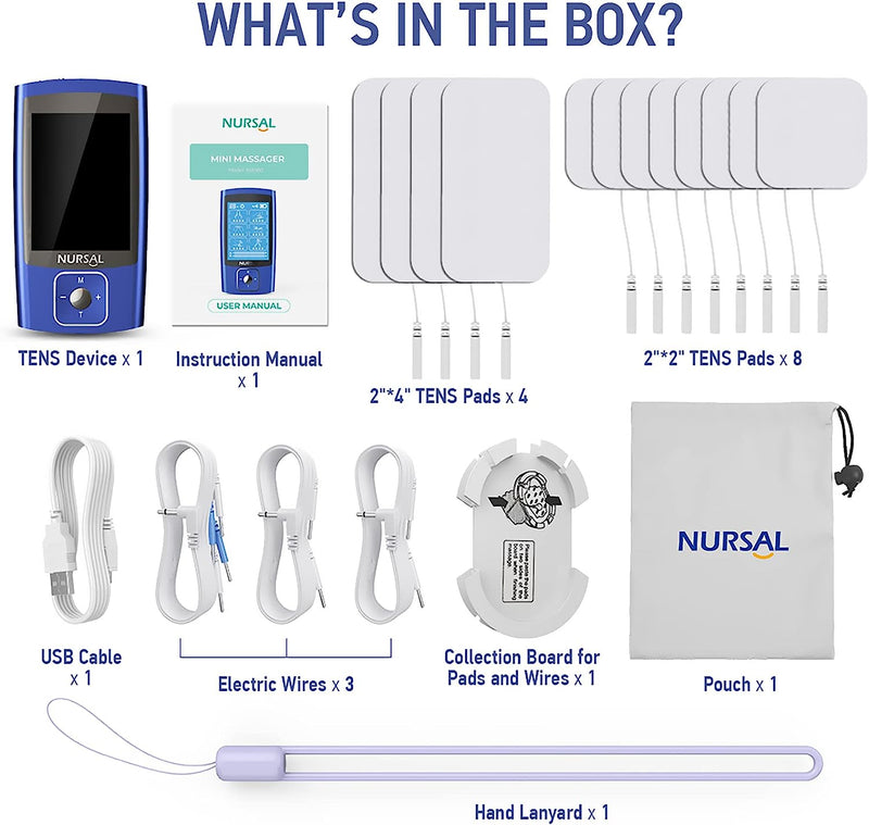 TENS EMS Unit Muscle Stimulator for Pain Relief Therapy, Electric 24 Modes Dual Channel TENS Machine Pulse Massager with 12 Pcs Electrode Pads/Continuous Stable Mode/Memory Function Blue