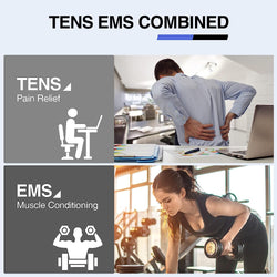 TENS Unit with 12pcs Replacement Pads, Muscle Stimulator Machine for Neck, Back, Sciatica Pain Relief, Rechargeable Electronic Pulse Massager 24 Modes 20 Intensity Dark Black