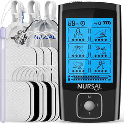 TENS Unit with 12pcs Replacement Pads, Muscle Stimulator Machine for Neck, Back, Sciatica Pain Relief, Rechargeable Electronic Pulse Massager 24 Modes 20 Intensity Dark Black