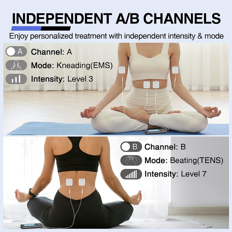 TENS Unit with 12pcs Replacement Pads, Muscle Stimulator Machine for Neck, Back, Sciatica Pain Relief, Rechargeable Electronic Pulse Massager 24 Modes 20 Intensity Dark Black