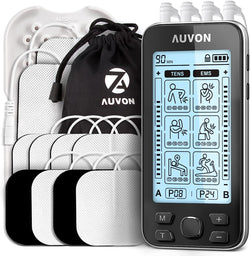 4 Outputs TENS Unit EMS Muscle Stimulator Machine for Pain Relief Therapy with 24 Modes Electric Pulse Massager, 2" and 2"x4" Electrodes Pads (Black)