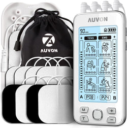 4 Outputs TENS Unit EMS Muscle Stimulator Machine for Pain Relief Therapy with 24 Modes Electric Pulse Massager, 2" and 2"x4" Electrodes Pads (White)
