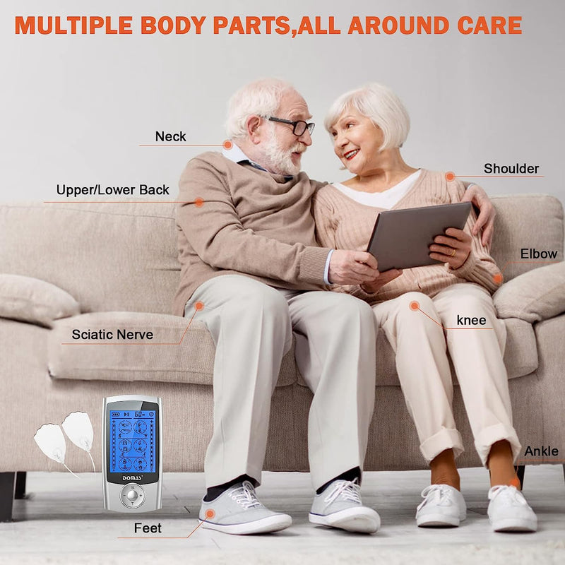 TENS Unit Muscle Stimulator Electric Shock Therapy for Muscles Dual Channel TENS EMS Unit Electronic Pulse Massager with 24 Modes Physical Therapy Equipment for Back Pain Relief Silver
