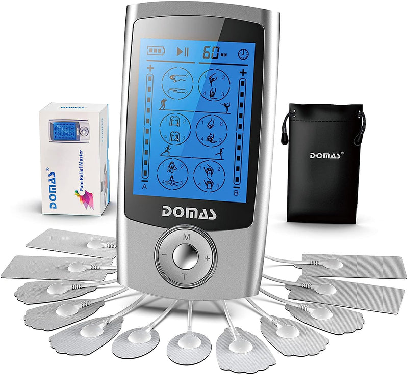 TENS Unit Muscle Stimulator Electric Shock Therapy for Muscles Dual Channel TENS EMS Unit Electronic Pulse Massager with 24 Modes Physical Therapy Equipment for Back Pain Relief Silver