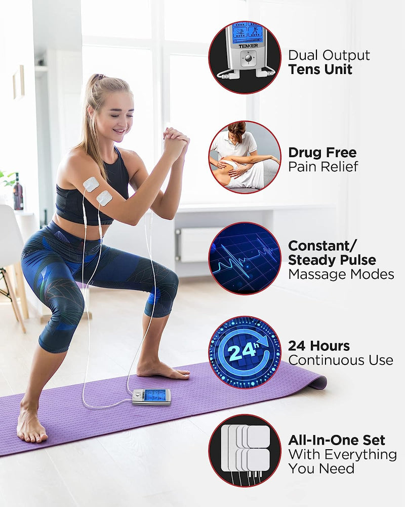 TENS EMS Unit Muscle Stimulator, 24 Modes TENS Machine for Pain Relief & Muscle Strength Rechargeable Electronic Pulse Massager with 2"x2" and 2"x4" TENS Unit Electrode Pads