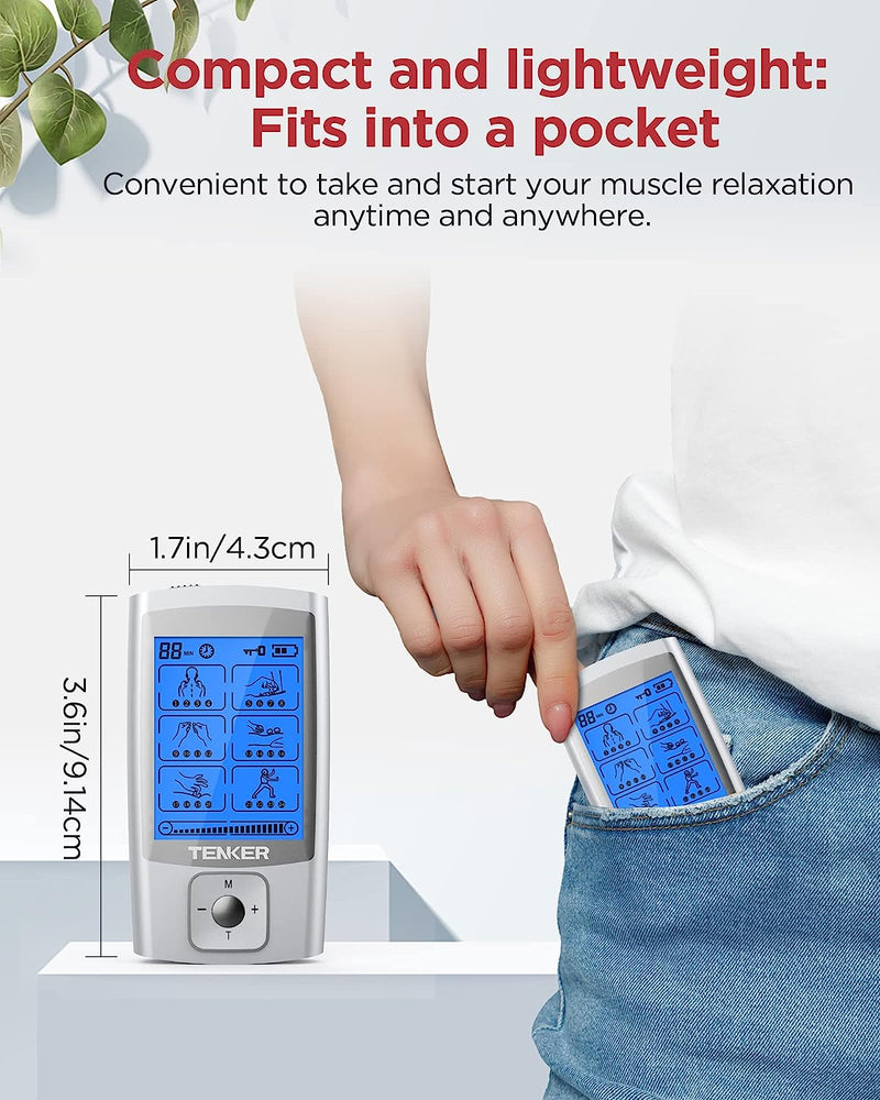 TENS EMS Unit Muscle Stimulator, 24 Modes TENS Machine for Pain Relief & Muscle Strength Rechargeable Electronic Pulse Massager with 2"x2" and 2"x4" TENS Unit Electrode Pads