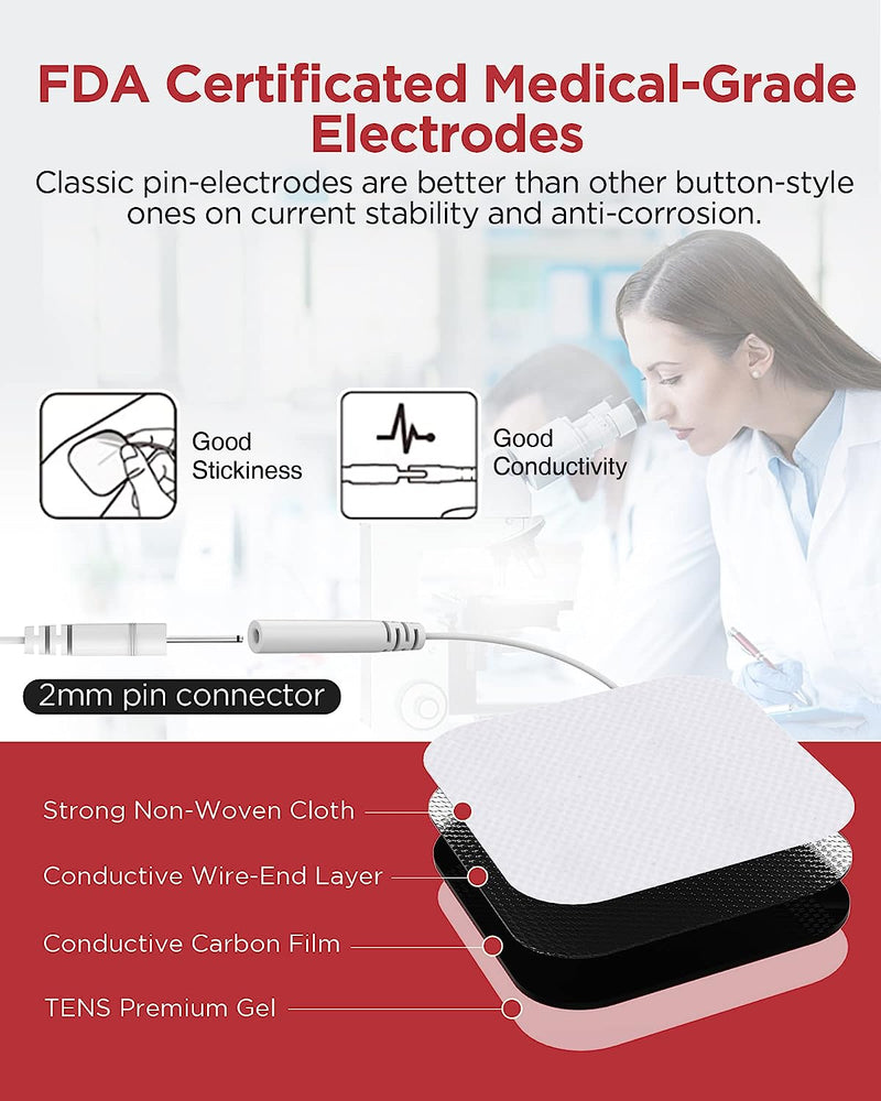 TENS EMS Unit Muscle Stimulator, 24 Modes TENS Machine for Pain Relief & Muscle Strength Rechargeable Electronic Pulse Massager with 2"x2" and 2"x4" TENS Unit Electrode Pads