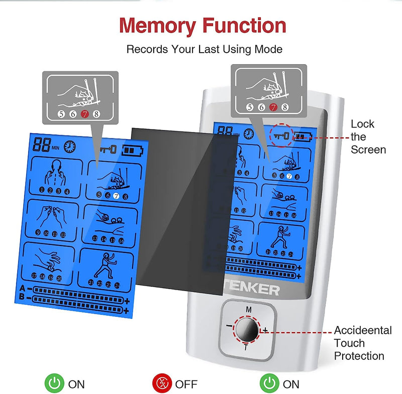 EMS TENS Unit Muscle Stimulator, 24 Modes Dual Channel Electronic Pulse Massager for Pain Relief/Management & Muscle Strength Rechargeable TENS Machine with 8 Pcs Electrode Pads