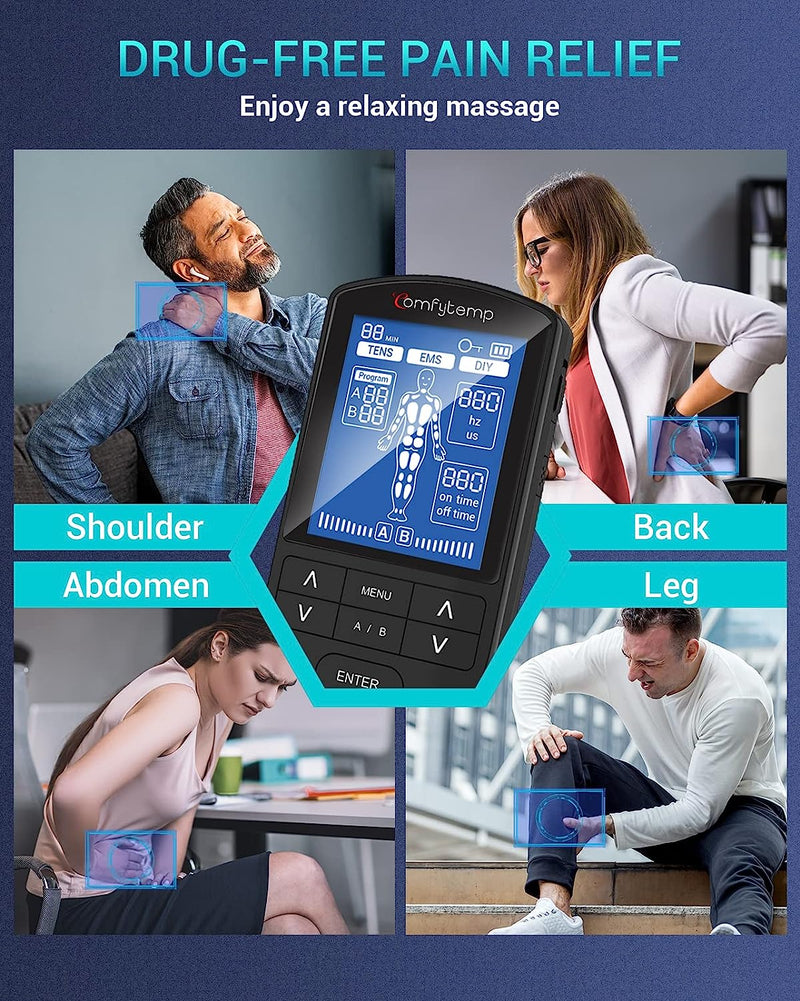 TENS Unit Muscle Stimulator for Pain Relief Therapy, TENS Machine with 24 Modes and DIY, Dual Channel EMS Unit, Pulse Muscle Massager for Back, Shoulder, Sciatica, Knee, 10 Electrode Pads Black-2 Channel