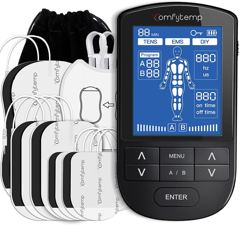 TENS Unit Muscle Stimulator for Pain Relief Therapy, TENS Machine with 24 Modes and DIY, Dual Channel EMS Unit, Pulse Muscle Massager for Back, Shoulder, Sciatica, Knee, 10 Electrode Pads Black-2 Channel