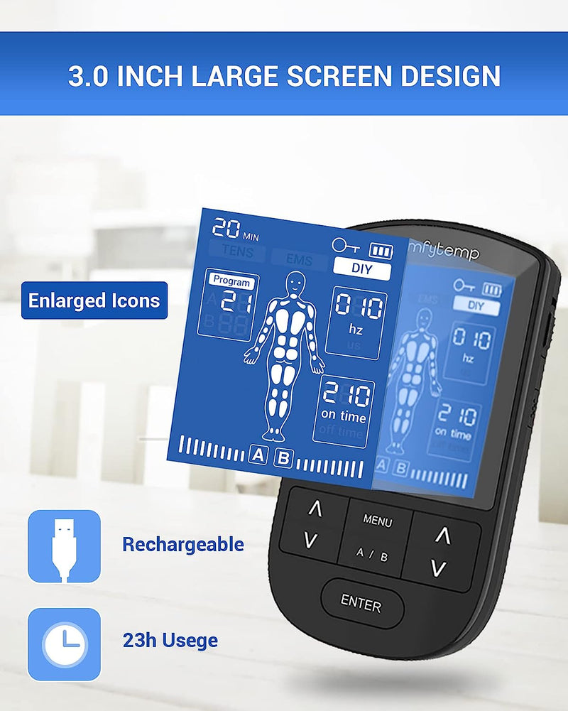 4 Outputs TENS Unit Muscle Stimulator for Pain Relief, Unlimited Mode (24 Modes with DIY) EMS TENS Stim Machine Back Pain Relief Products for Neck, Sciatica, Shoulder, Shock Therapy, 10 Pads Black-4 Channel