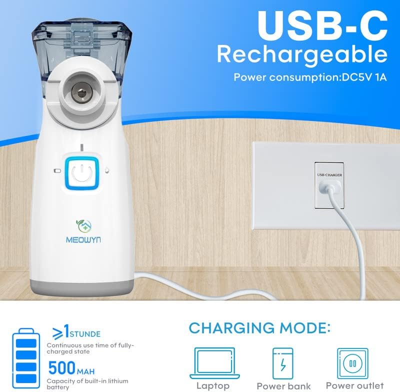 Ultrasonic Mesh Nebulizer, USB-C Rechargeable Nebulizer Machine for Adults and Kids, Super Quiet Portable Nebulizer for Kids, Adjustable Working Mode
