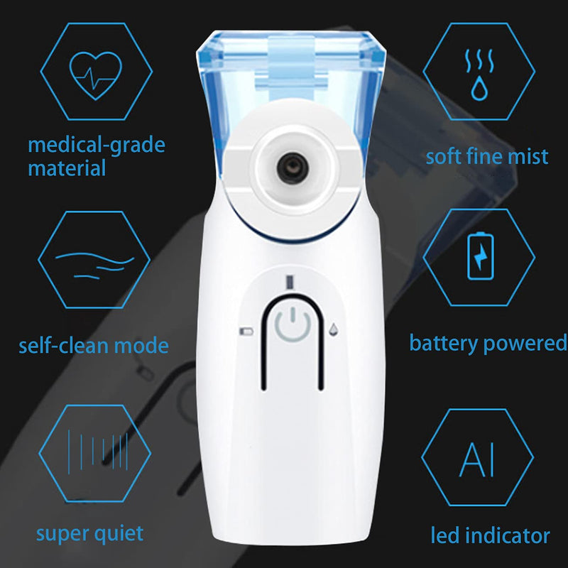 Portable Nebulizer, Ultrasonic Mesh Nebulizer Cool Mist Steam Inhaler for Moisture, USB/Battery Operated Mini Nebulizer Machine for Home Office Travel Use
