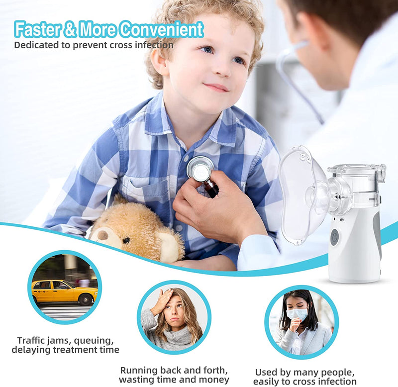 Nebulizer Machine for Kids and Adults - Portable Nebulizer, Ultrasonic Mesh Nebulizer Effective Treatment of Breathing Problems Personal Steam Inhaler for Home Travel Use Gray