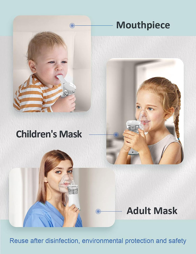 Portable Nebulizer Machine for Adults - Kids Handheld Ultrasonic Mesh Nebulizer, Effective Atomization, Automatic Cleaning, Personal Steam Inhaler, Suitable for Family Travel Use for with 3 Cover