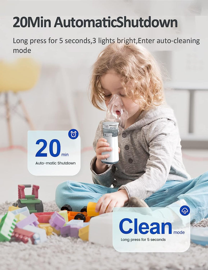 Portable Nebulizer Machine for Adults - Kids Handheld Ultrasonic Mesh Nebulizer, Effective Atomization, Automatic Cleaning, Personal Steam Inhaler, Suitable for Family Travel Use for with 3 Cover