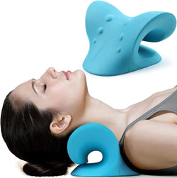 Neck and Shoulder Relaxer, Cervical Traction Device for TMJ Pain Relief and Cervical Spine Alignment, Chiropractic Pillow Neck Stretcher (Blue)