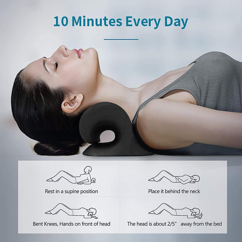 Neck and Shoulder Relaxer, Cervical Traction Device for TMJ Pain Relief and Cervical Spine Alignment, Chiropractic Pillow, Neck Stretcher (Black)