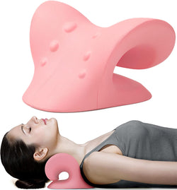 Neck and Shoulder Relaxer, Cervical Traction Device for TMJ Pain Relief and Cervical Spine Alignment, Chiropractic Pillow, Neck Stretcher(Pink)