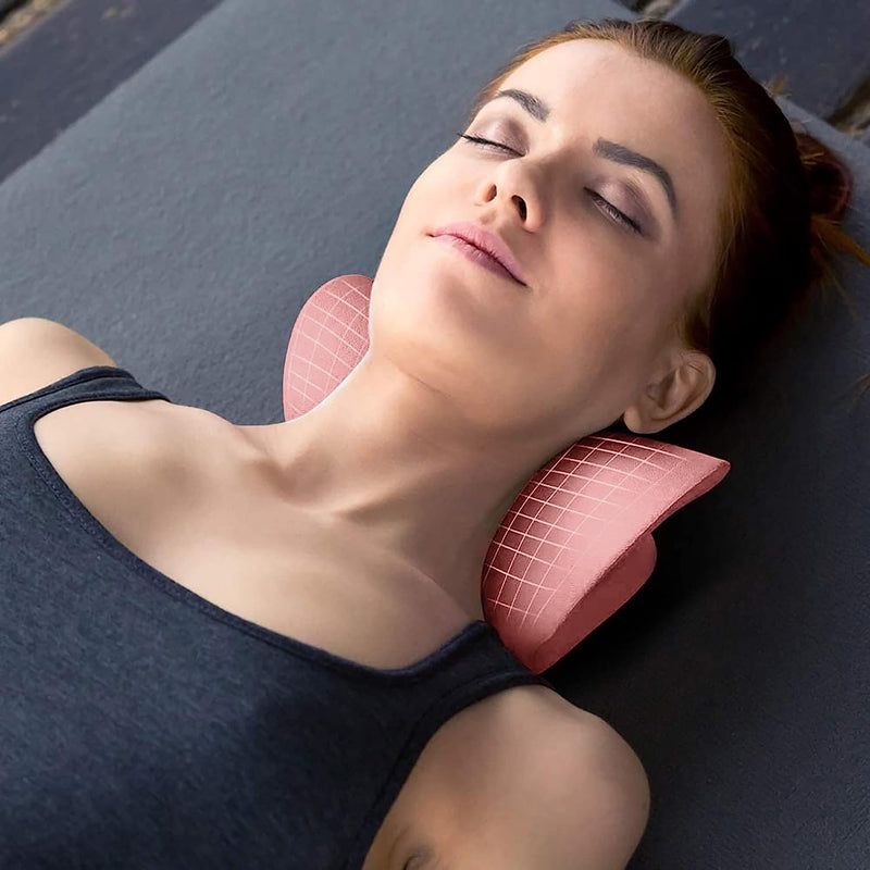 Neck and Shoulder Relaxer, Cervical Traction Device for TMJ Pain Relief and Cervical Spine Alignment, Chiropractic Pillow, Neck Stretcher(Pink)