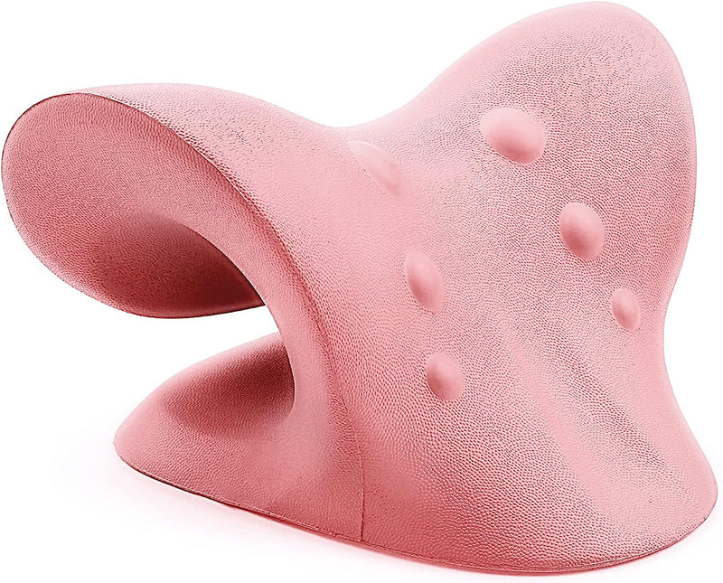 Neck and Shoulder Relaxer, Cervical Traction Device for TMJ Pain Relief and Cervical Spine Alignment, Chiropractic Pillow, Neck Stretcher(Pink)