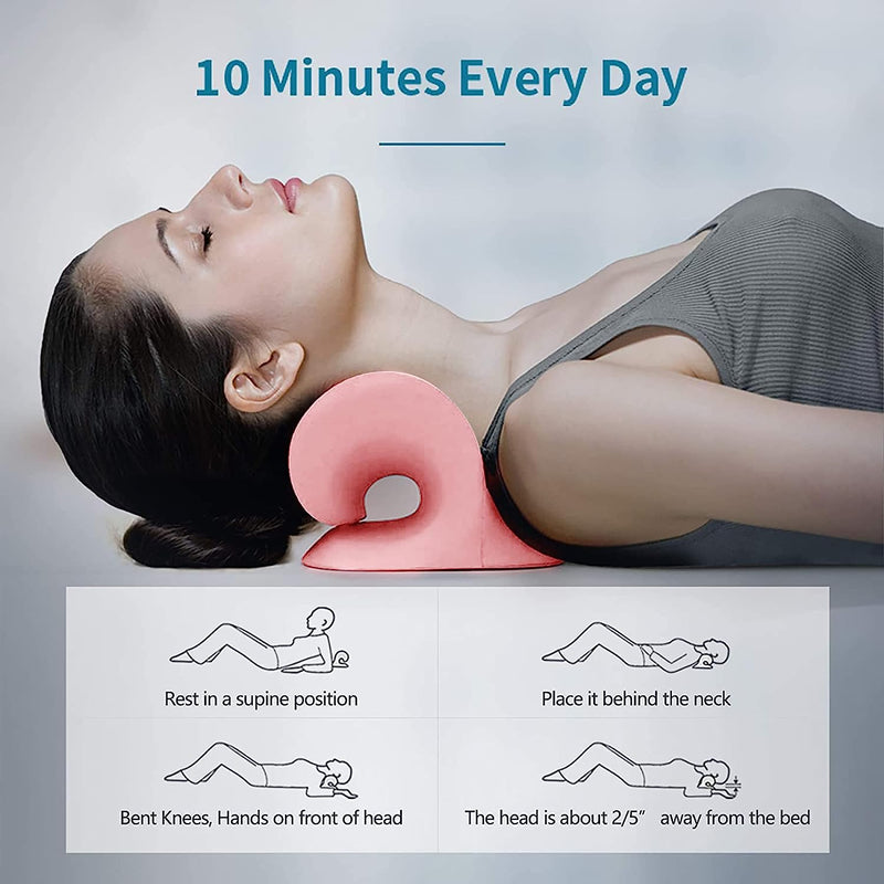 Neck and Shoulder Relaxer, Cervical Traction Device for TMJ Pain Relief and Cervical Spine Alignment, Chiropractic Pillow, Neck Stretcher(Pink)