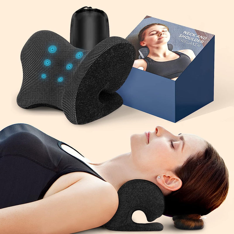 Neck and Shoulder Relaxer with Magnetic Therapy Pillowcase, Neck Stretcher Chiropractic Pillows for Pain Relief, Cervical Traction Device for Relieve TMJ Headache Muscle Tension Spine Alignment Black