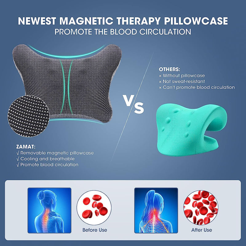 Neck and Shoulder Relaxer with Magnetic Therapy Pillowcase, Neck Stretcher Chiropractic Pillows for Pain Relief, Cervical Traction Device for Relieve TMJ Headache Muscle Tension Spine Alignment Grey