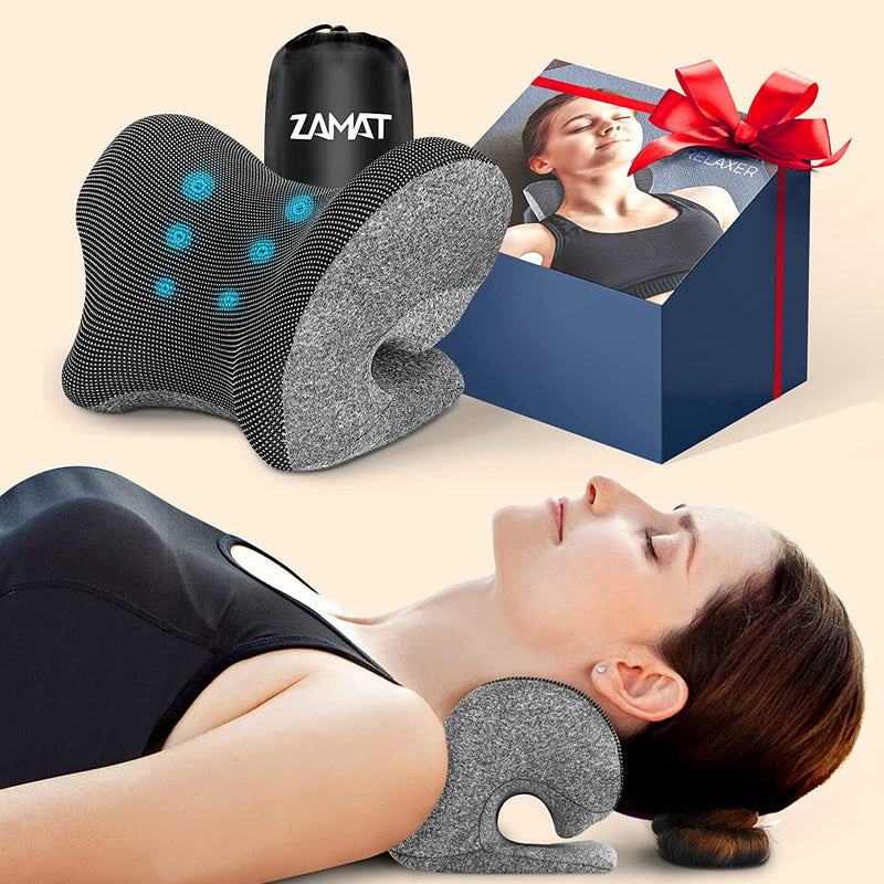 Neck and Shoulder Relaxer with Magnetic Therapy Pillowcase, Neck Stretcher Chiropractic Pillows for Pain Relief, Cervical Traction Device for Relieve TMJ Headache Muscle Tension Spine Alignment Grey