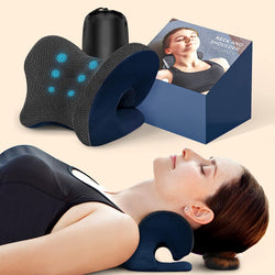 Neck and Shoulder Relaxer with Magnetic Therapy Pillowcase, Neck Stretcher Chiropractic Pillows for Pain Relief, Cervical Traction Device for Relieve TMJ Headache Muscle Tension Spine Alignment  Navy Blue